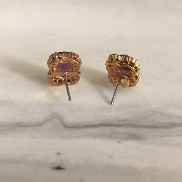 Small purple with crystal stones vintage earrings - Picture 3 of 7
